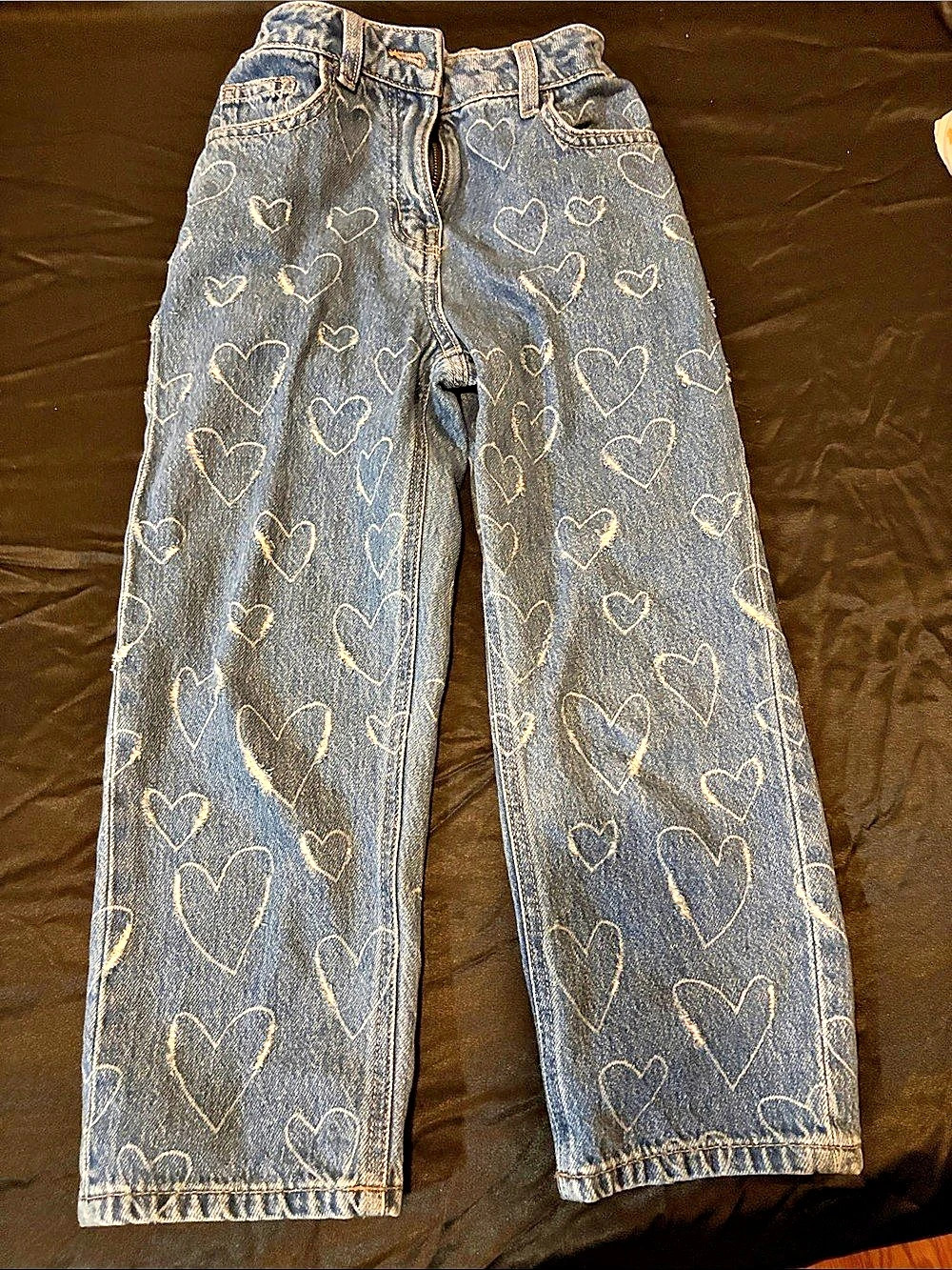 Next Allover Heart Laser Print Baggy Wide Leg Jeans Kids Heart Print
